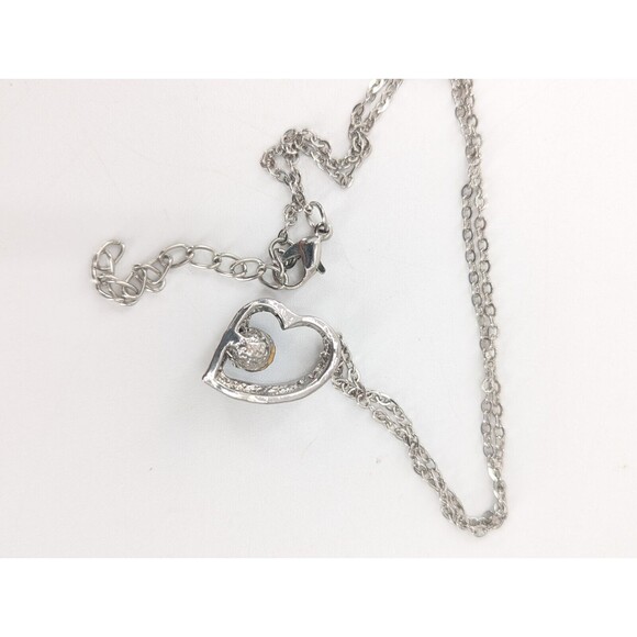 Blue Topaz Rhinestone Silver Tone Gemstone Floating Heart Pendant Necklace - Picture 3 of 5